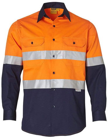 Australian Industrial Wear Work Wear Fluoro Orange/Navy / S long sleeve SAFETY SHIRT SW60