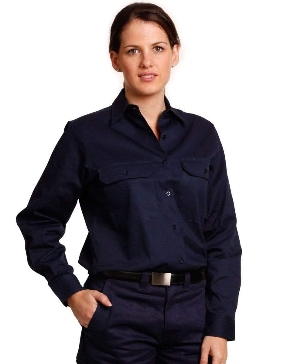 Australian Industrial Wear Work Wear Navy / 8 WOMEN'S COTTON DRILL WORK SHIRT WT08