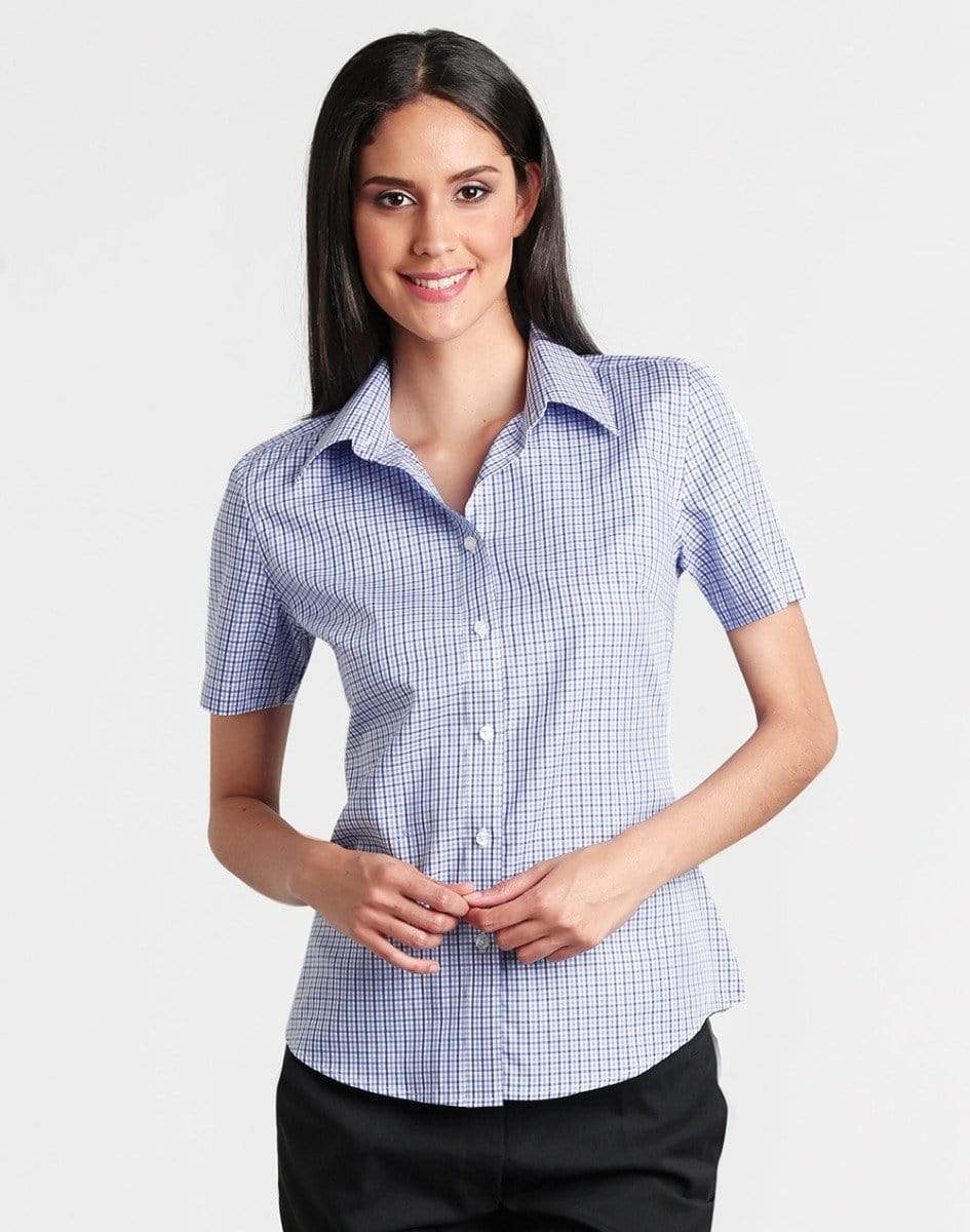 Benchmark Corporate Wear BENCHMARK Ladies’ Two Tone Gingham Short Sleeve Shirt M8320S
