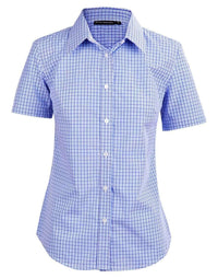 Benchmark Corporate Wear Navy/White/Skyblue / 6 BENCHMARK Ladies’ Two Tone Gingham Short Sleeve Shirt M8320S