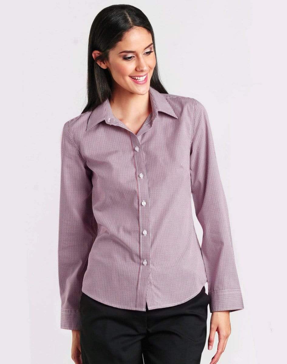 Benchmark Corporate Wear BENCHMARK Ladies’ Two Tone Mini Gingham Long Sleeve Shirt M8340L