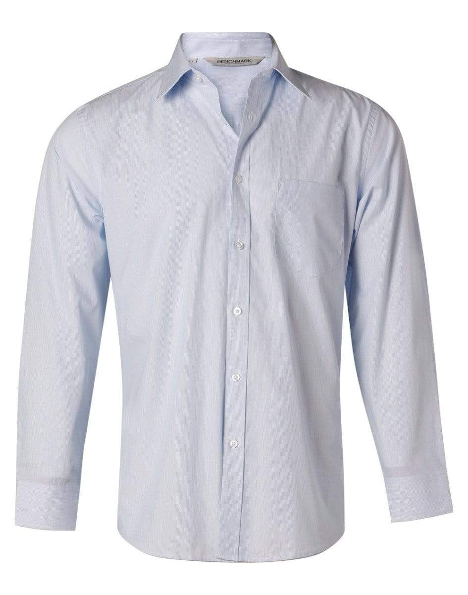 Benchmark Corporate Wear Pale Blue / 38 BENCHMARK Men's Fine Stripe Long Sleeve Shirt M7212