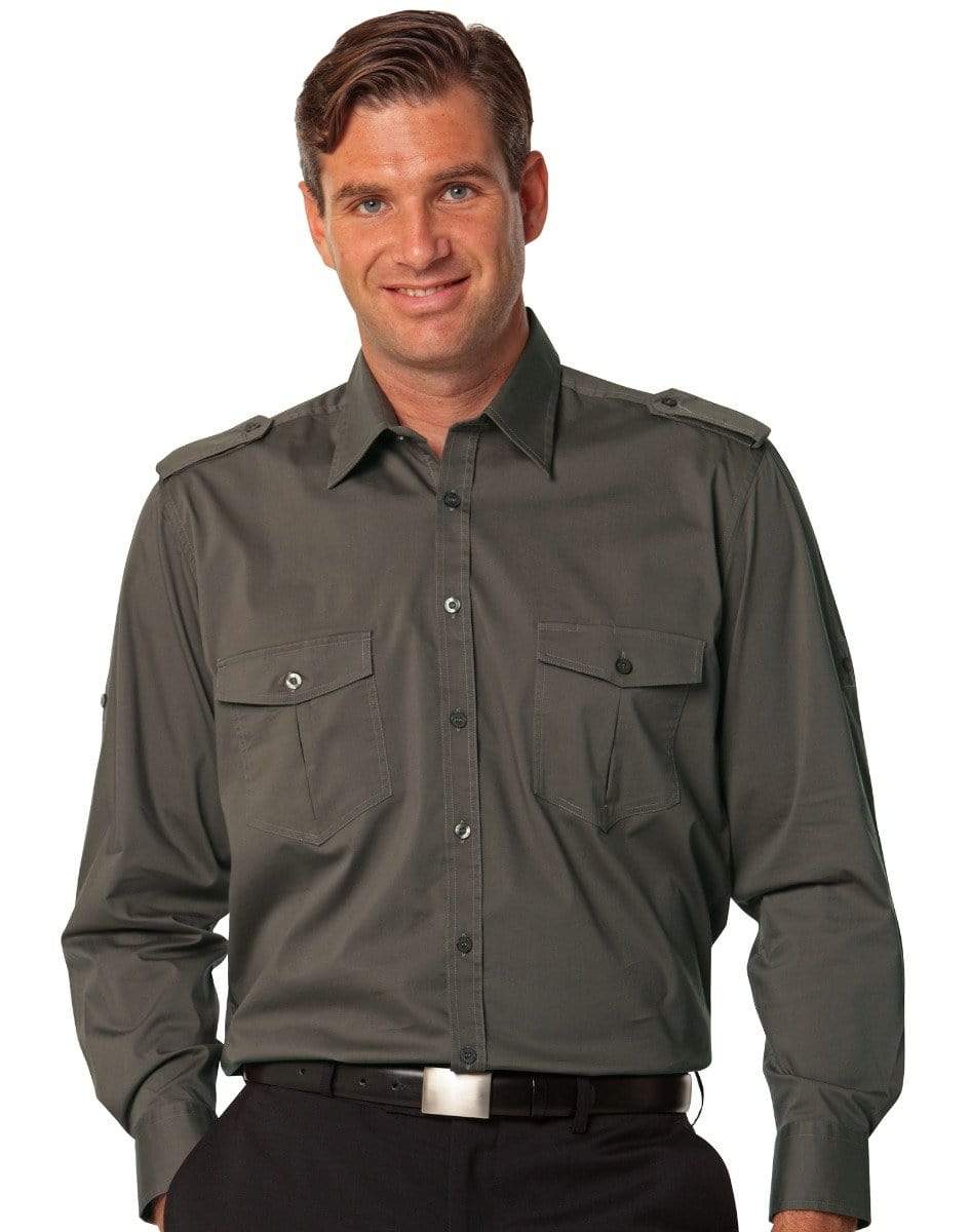 Benchmark Corporate Wear Khaki / S BENCHMARK Men's Long Sleeve Military Shirt M7912