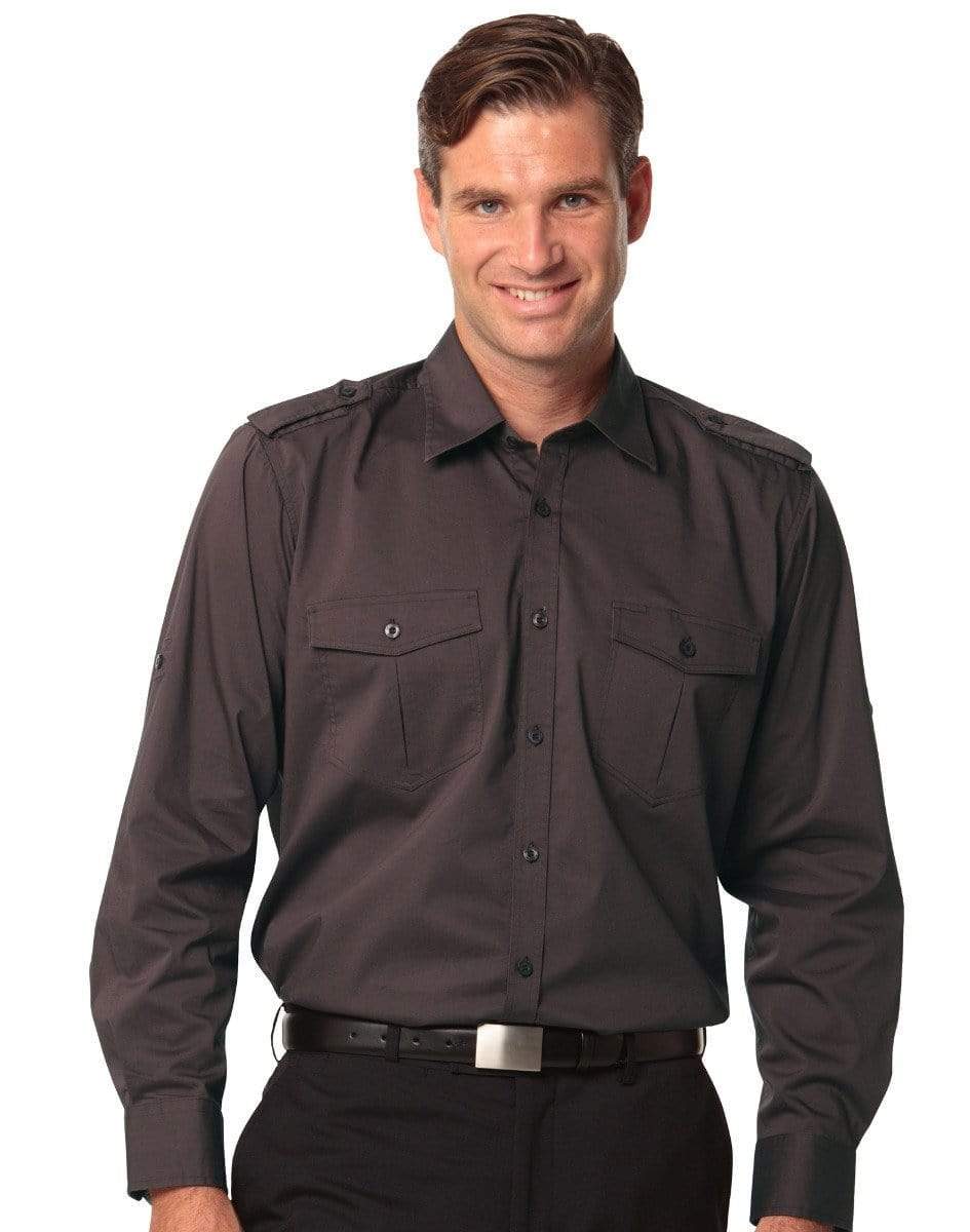 Benchmark Corporate Wear Mocha / S BENCHMARK Men's Long Sleeve Military Shirt M7912