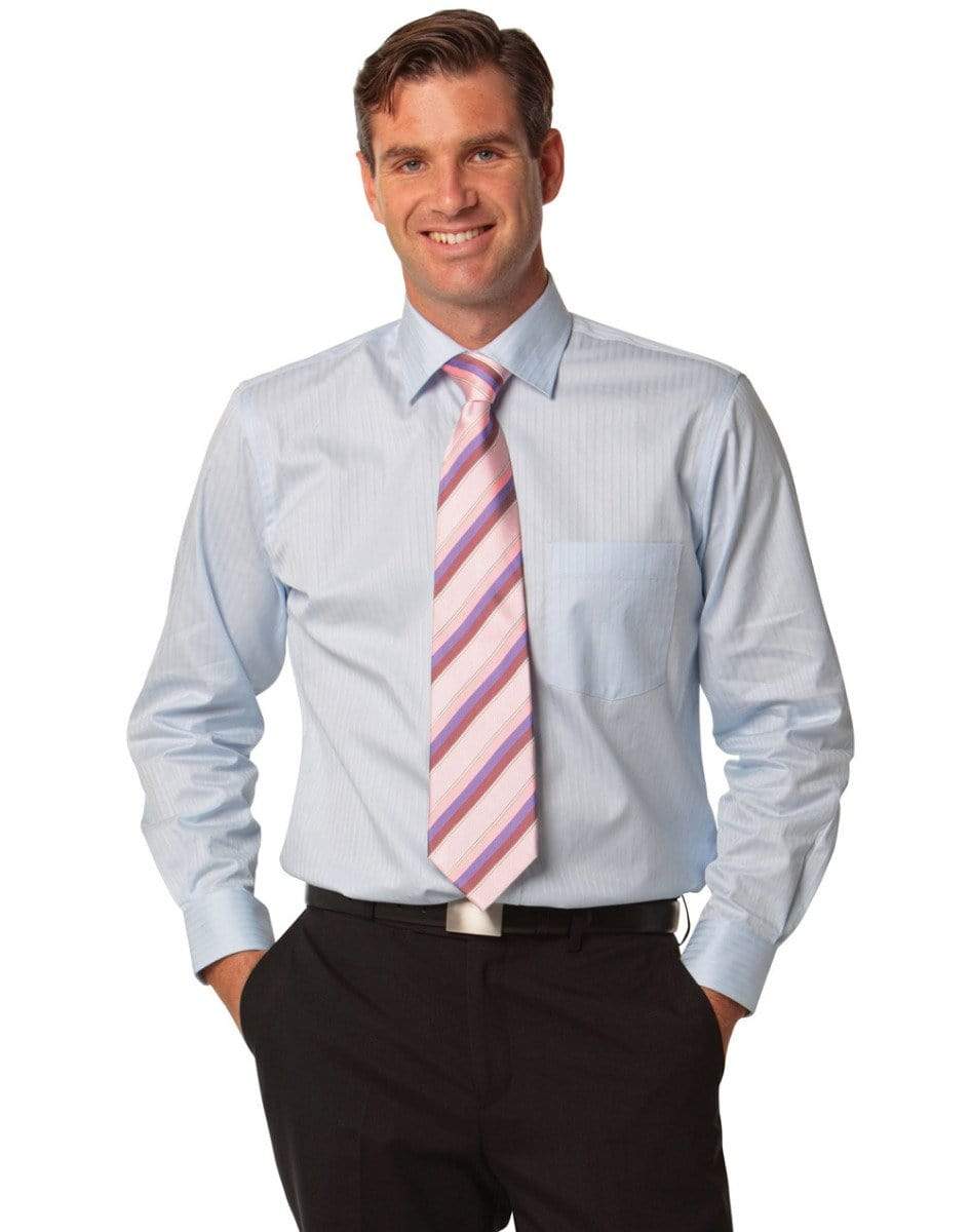 Benchmark Corporate Wear BENCHMARK Men's Self Stripe Long Sleeve Shirt M7100L