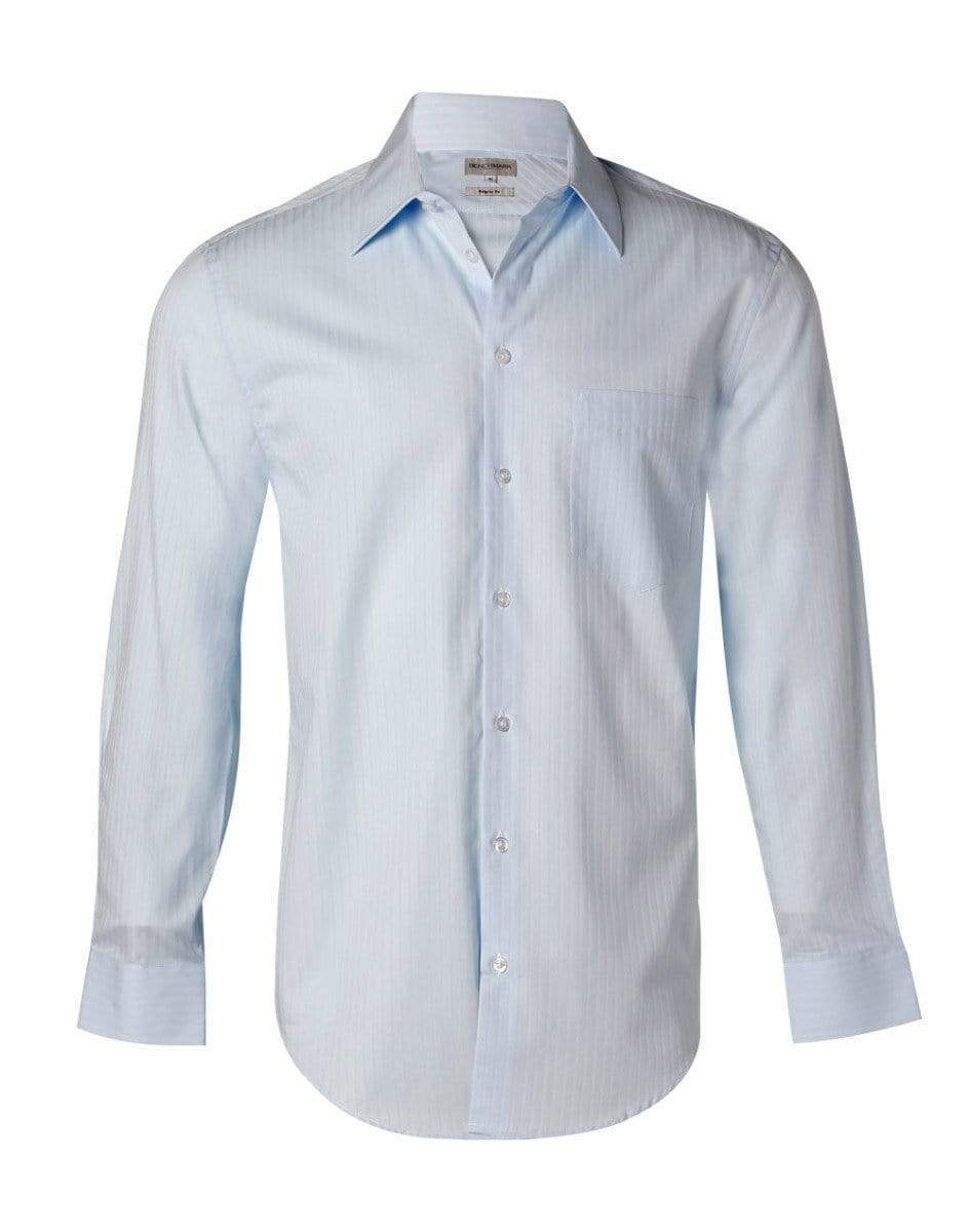 Benchmark Corporate Wear Pale Blue / 40 BENCHMARK Men's Self Stripe Long Sleeve Shirt M7100L