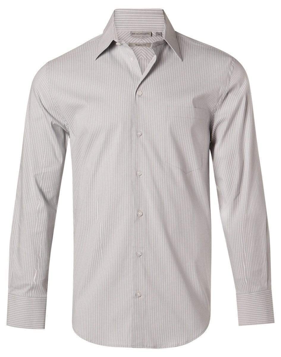 Benchmark Corporate Wear Grey/White / 46 BENCHMARK Men's Ticking Stripe Long Sleeve Shirt M7200L