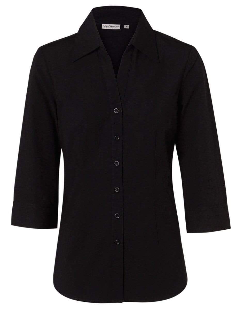 Benchmark Corporate Wear Black / 6 BENCHMARK Women's Cotton/Poly Stretch 3/4 Sleeve Shirt M8020Q