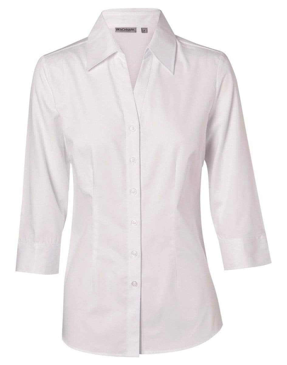 Benchmark Corporate Wear White / 6 BENCHMARK Women's Cotton/Poly Stretch 3/4 Sleeve Shirt M8020Q