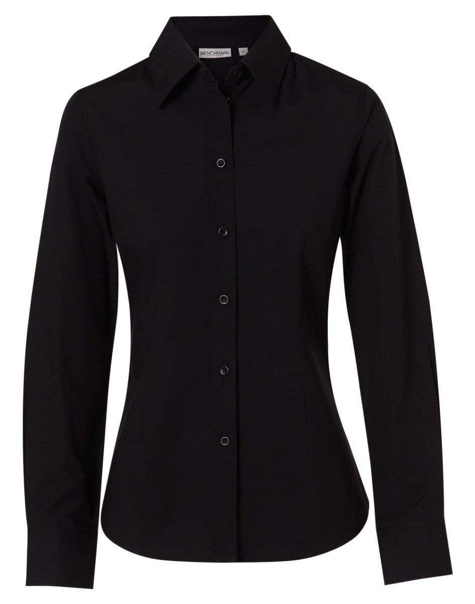 Benchmark Corporate Wear Black / 6 BENCHMARK Women's Cotton/Poly Stretch Long Sleeve Shirt M8020L