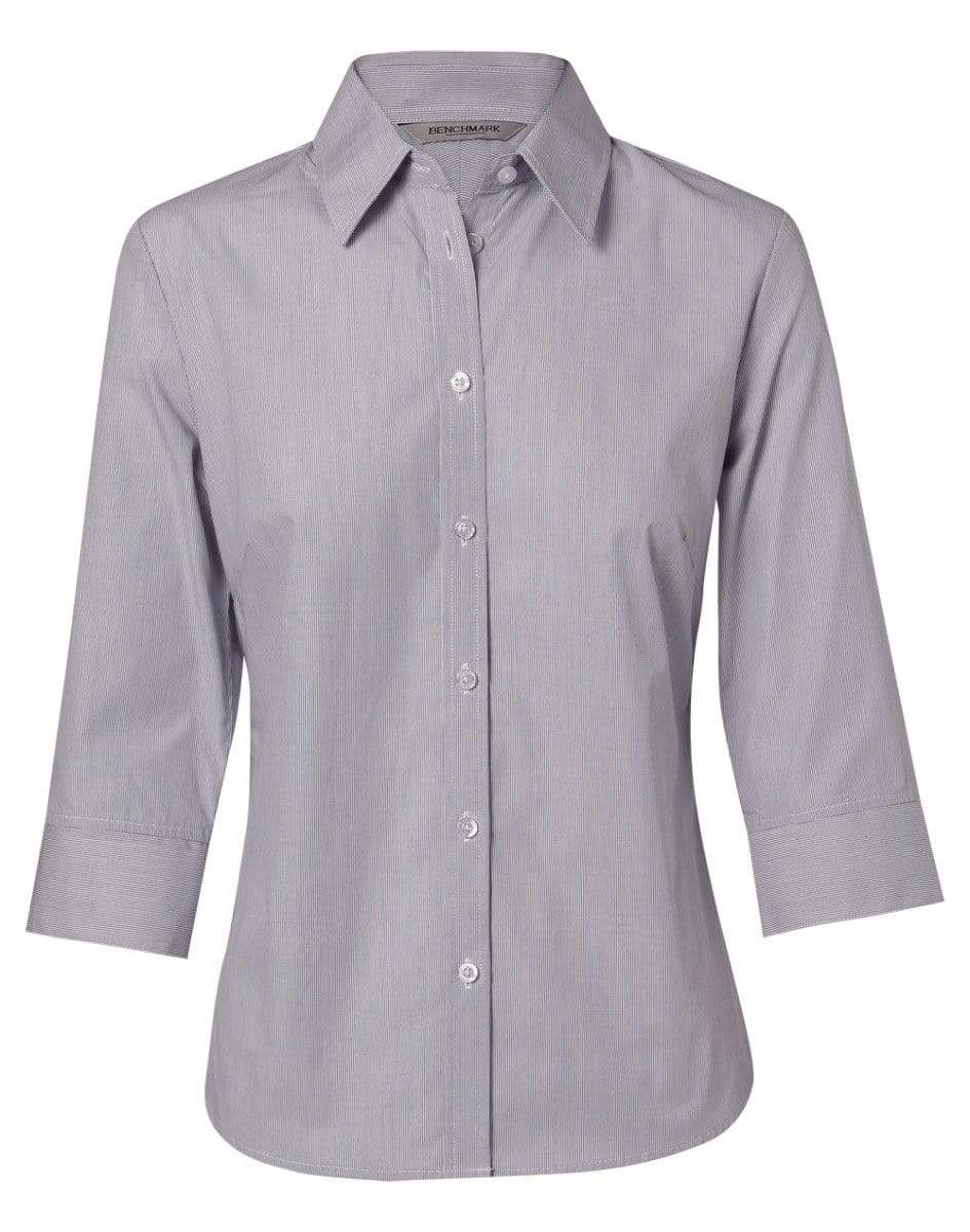 Benchmark Corporate Wear Silver Grey / 6 BENCHMARK Women's Fine Stripe 3/4 Sleeve Shirt M8213