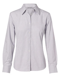 Benchmark Corporate Wear Silver Grey / 6 BENCHMARK Women's Fine Stripe Long Sleeve Shirt M8212