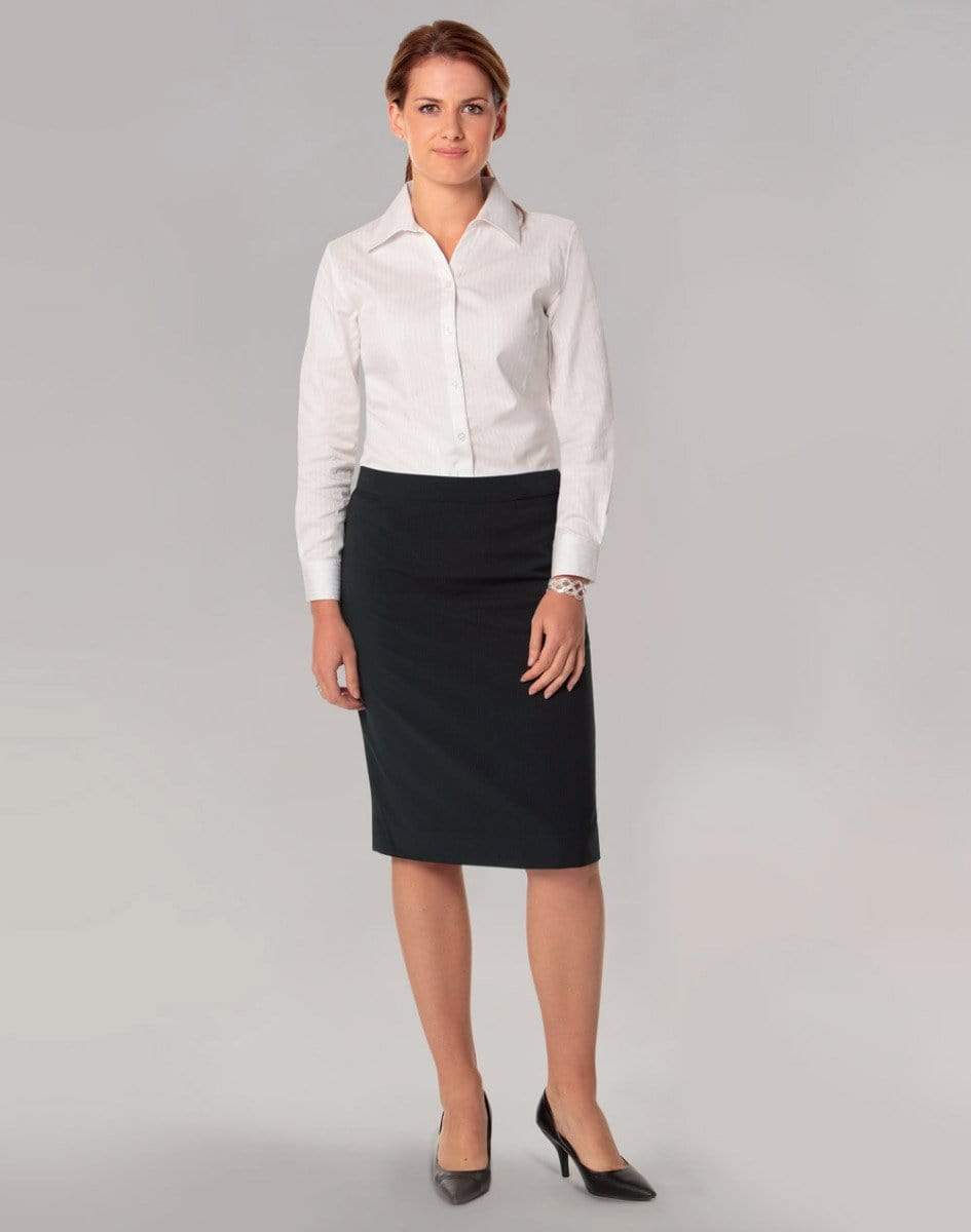 Benchmark Corporate Wear BENCHMARK Women's Poly/Viscose Stretch Stripe Mid Length Lined Pencil Skirt M9472