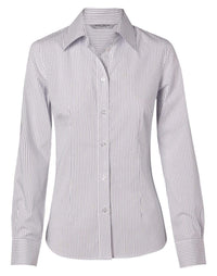 Benchmark Corporate Wear White/Blue / 6 BENCHMARK Women's Ticking Stripe Long Sleeve Shirt M8200L
