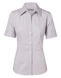 Benchmark Corporate Wear Grey/White / 6 BENCHMARK Women's Ticking Stripe Short Sleeve Shirt M8200S