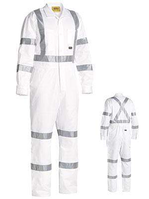Bisley Workwear Work Wear WHITE (BWHT) / 77R BISLEY WORKWEAR 3M TAPED NIGHT COTTON DRILL COVERALL BC6806T