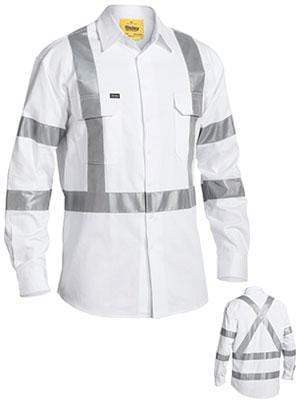 Bisley Workwear Work Wear WHITE (BWHT) / S BISLEY WORKWEAR 3M TAPED NIGHT COTTON DRILL SHIRT - LONG SLEEVE BS6807T