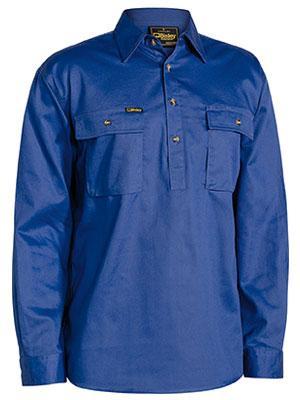Bisley Workwear Work Wear BISLEY WORKWEAR closed front cotton drill long sleeve shirt BSC6433