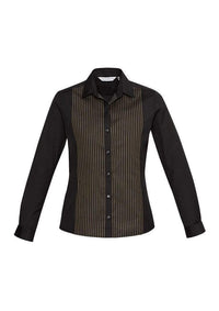 Biz Collection Corporate Wear Black/Copper Gold / 6 Biz Collection Women’s Reno Panel Long Sleeve Shirt S414ll