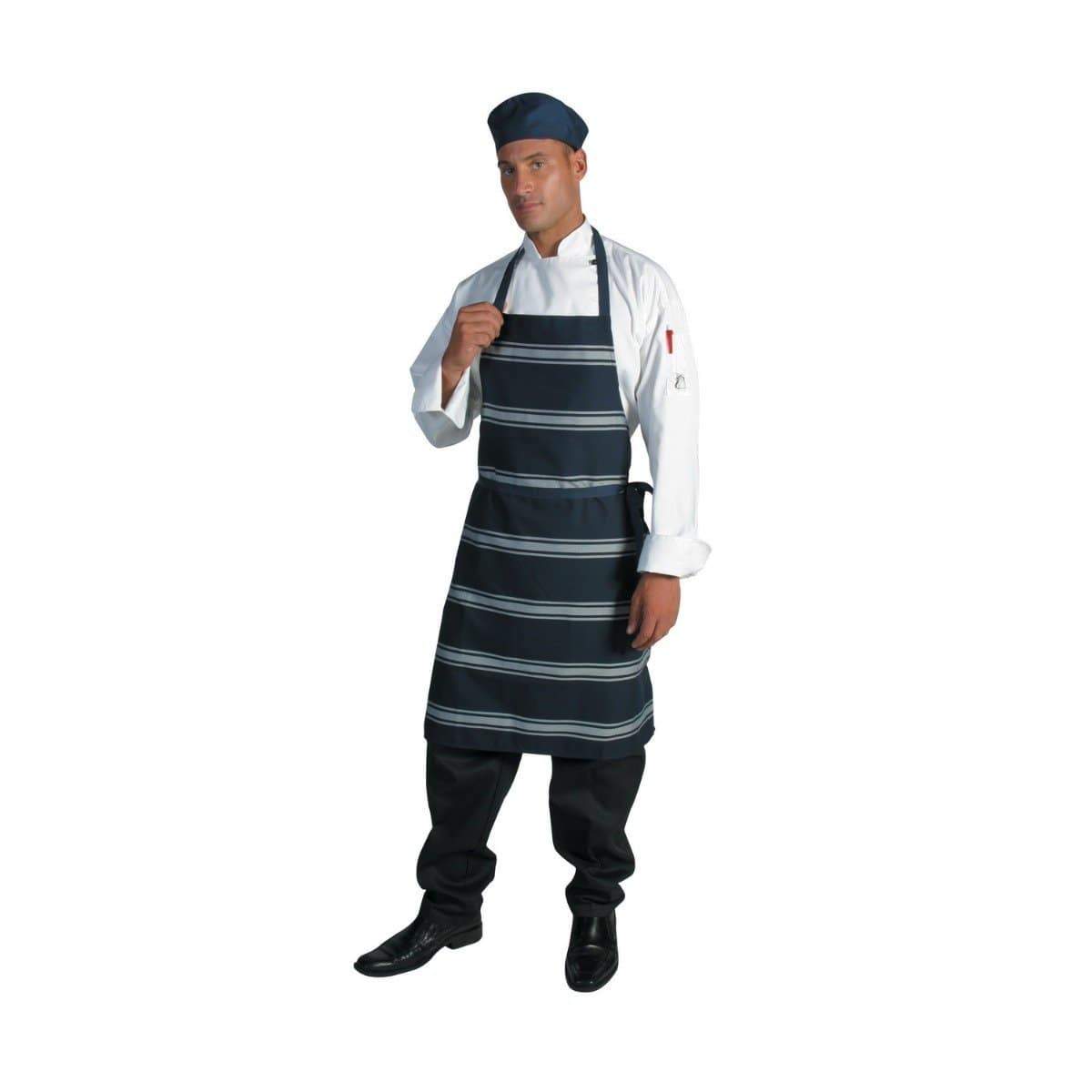 DNC Workwear Hospitality & Chefwear Blue/White / 80cm X 86cm DNC WORKWEAR Blue & White Stripe Bib Apron - No Pocket 2532