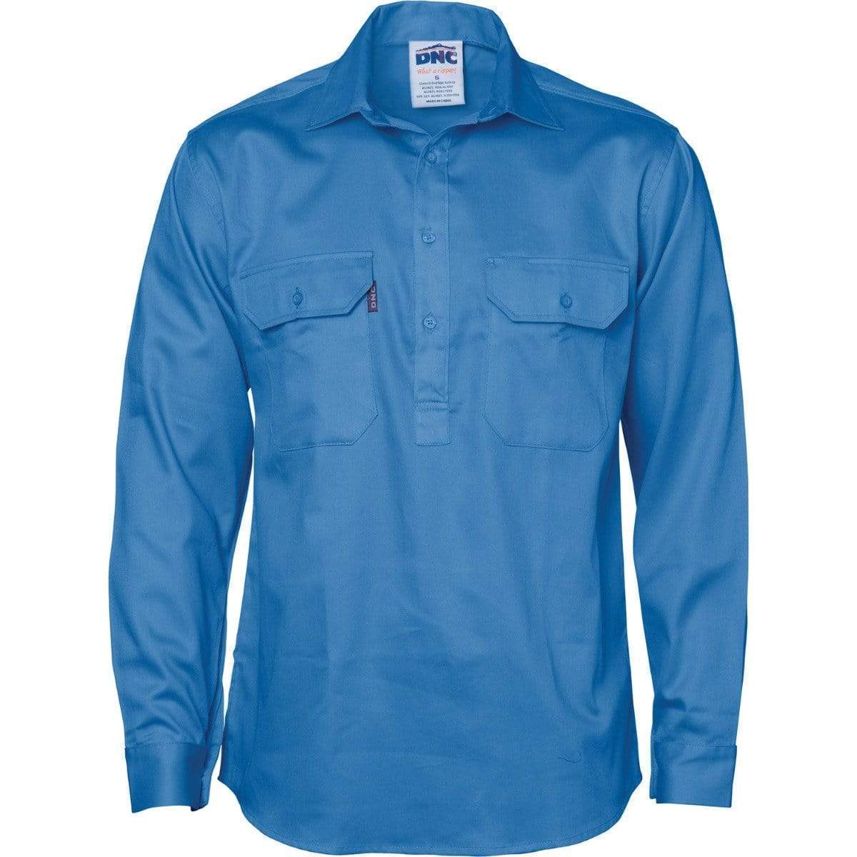 DNC Workwear Work Wear Sky / 4XL DNC WORKWEAR 190 GSM Cotton Drill Closed Front Long Sleeve Work Shirt 3204