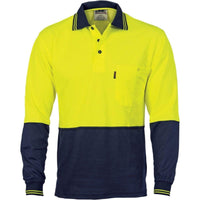 DNC Workwear Work Wear DNC WORKWEAR Cotton Back Hi-Vis Two-Tone Fluoro Long Sleeve Polo 3816
