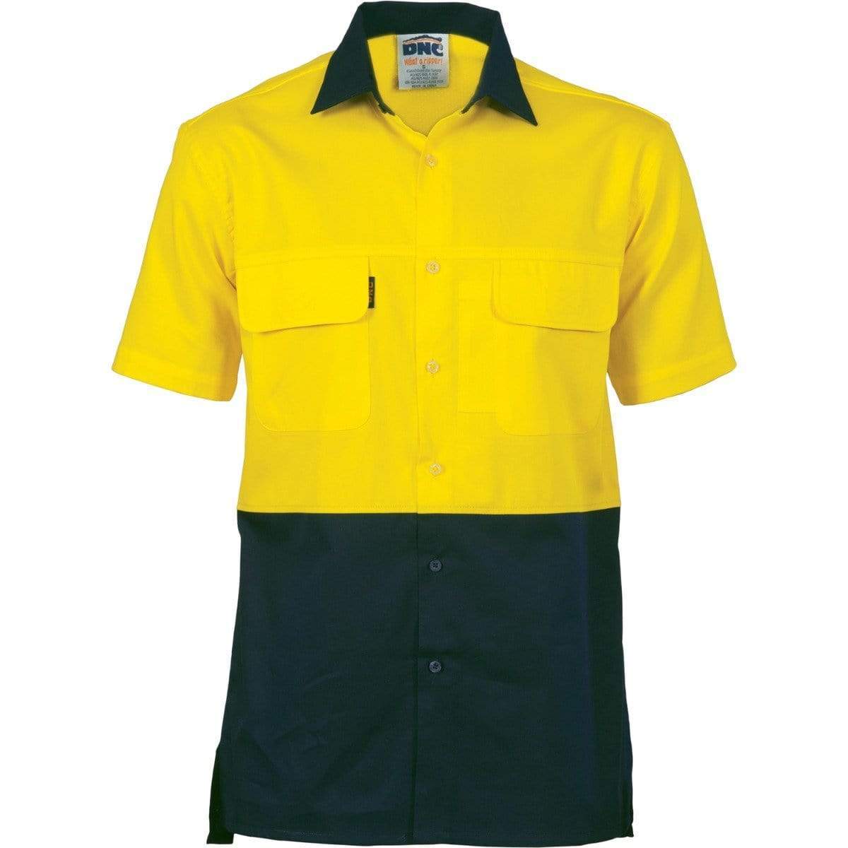 DNC Workwear Work Wear Yellow/Navy / 2XL DNC WORKWEAR Hi-Vis 3 Way Cool-Breeze Short Sleeve Cotton Shirt 3937