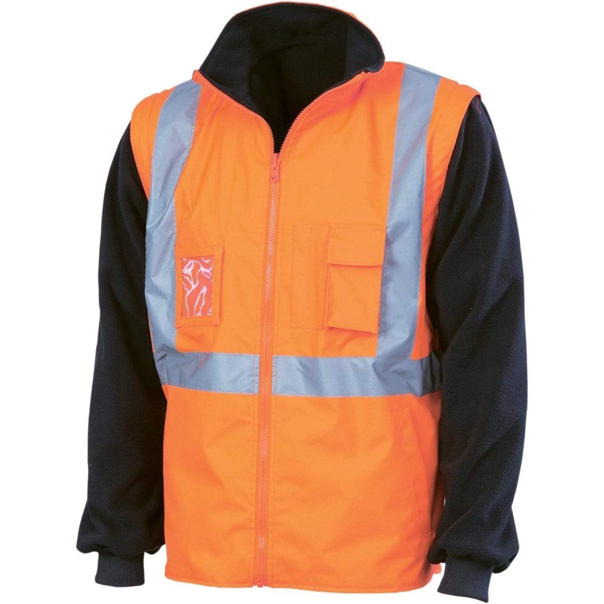 DNC Workwear Work Wear DNC WORKWEAR Hi-Vis 4-in-1 Zip off Sleeve Reversible Vest, ‘X’ Back with Additional Tape on Tail 3990