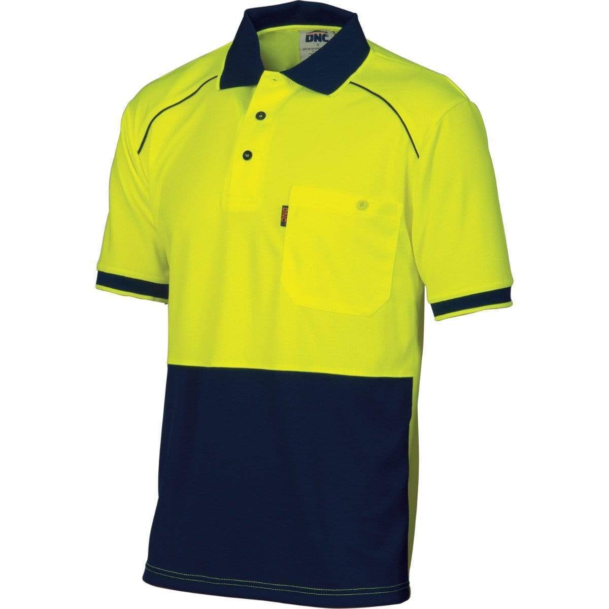 DNC Workwear Work Wear Yellow/Navy / 5XL DNC WORKWEAR Hi-Vis Cool-Breathe Front Piping Short Sleeve Polo 3754