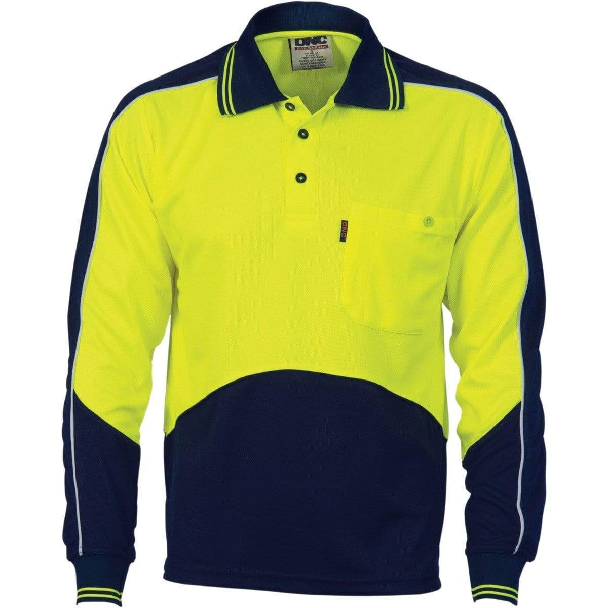 DNC Workwear Work Wear Yellow/Navy / 5XL DNC WORKWEAR Hi-Vis Cool Breathe Panel Long Sleeve Polo Shirt 3892