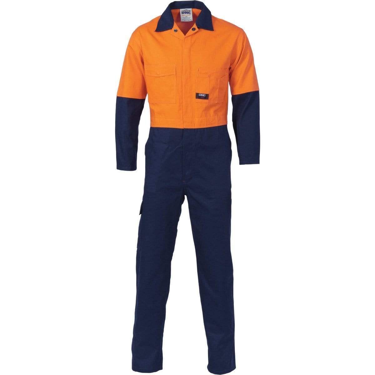 DNC Workwear Work Wear Orange/Navy / 77R DNC WORKWEAR Hi-Vis Cool-Breeze 2-Tone Lightweight Cotton Coverall 3852