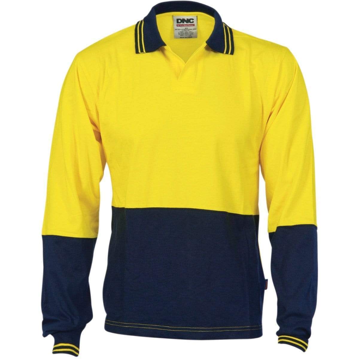 DNC Workwear Work Wear Yellow/Navy / 5XL DNC WORKWEAR Hi-Vis Cool Breeze Cotton Jersey Food Industry Long Sleeve Polo 3906