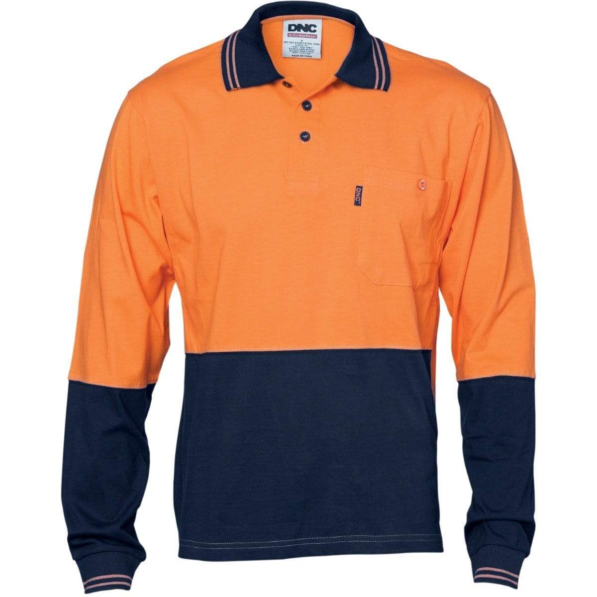 DNC Workwear Work Wear Orange/Navy / XS DNC WORKWEAR Hi-Vis Cool-Breeze Cotton Jersey Long Sleeve Polo Shirt with Underarm Cotton Mesh 3846