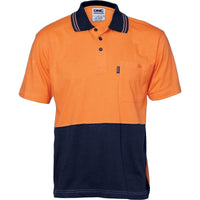 DNC Workwear Work Wear Orange/Navy / XS DNC WORKWEAR Hi-Vis Cool-Breeze Cotton Jersey Short Sleeve Polo Shirt with Underarm Cotton Mesh 3845