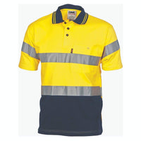 DNC Workwear Work Wear Yellow/Navy / 2XL DNC WORKWEAR Hi-Vis Cool-Breeze Cotton Jersey Short Sleeve Polo with CSR Reflective Tape 3915