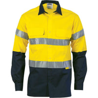 DNC Workwear Work Wear Yellow/Navy / 2XL DNC WORKWEAR Hi-Vis Cool-Breeze Cotton Long Sleeve Shirt with 3M 8906 Reflective Tape 3988
