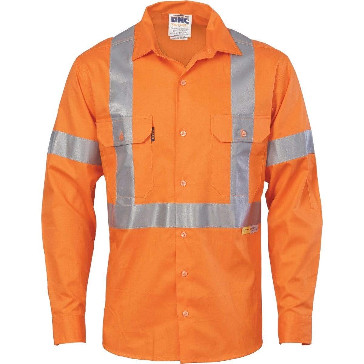 DNC Workwear Work Wear Orange / S DNC WORKWEAR Hi-Vis Cool-Breeze Cross-Back Long Sleeve Cotton Shirt with 3M Reflective Tape 3946