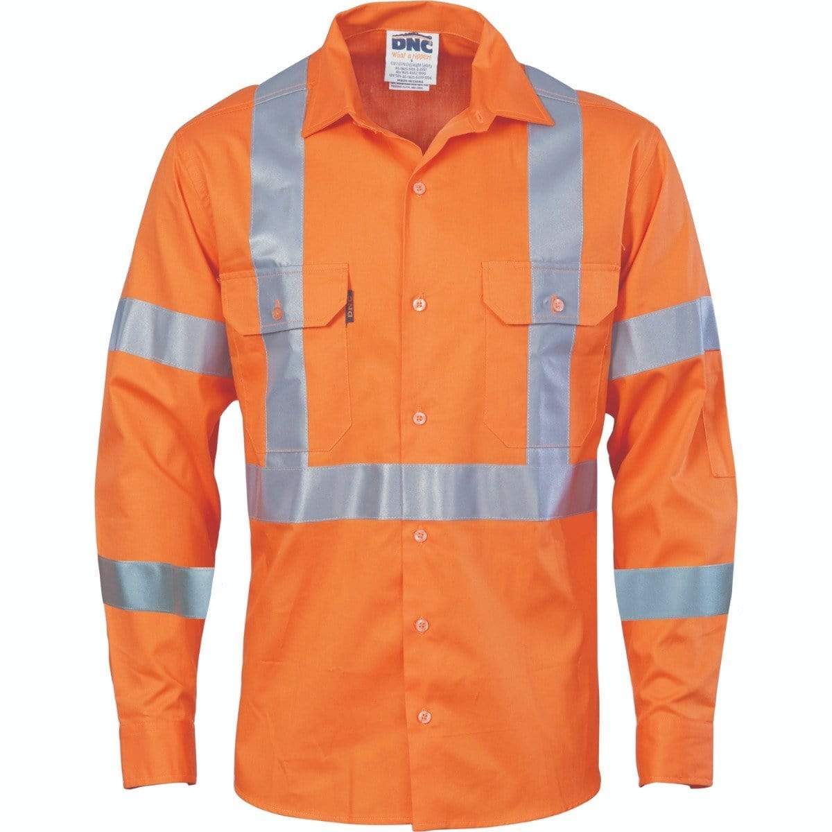 DNC Workwear Work Wear DNC WORKWEAR Hi-Vis Cool-Breeze Long Sleeve Cotton Shirt with Double Hoop on Arms & 'X' Back CSR R/Tape 3789