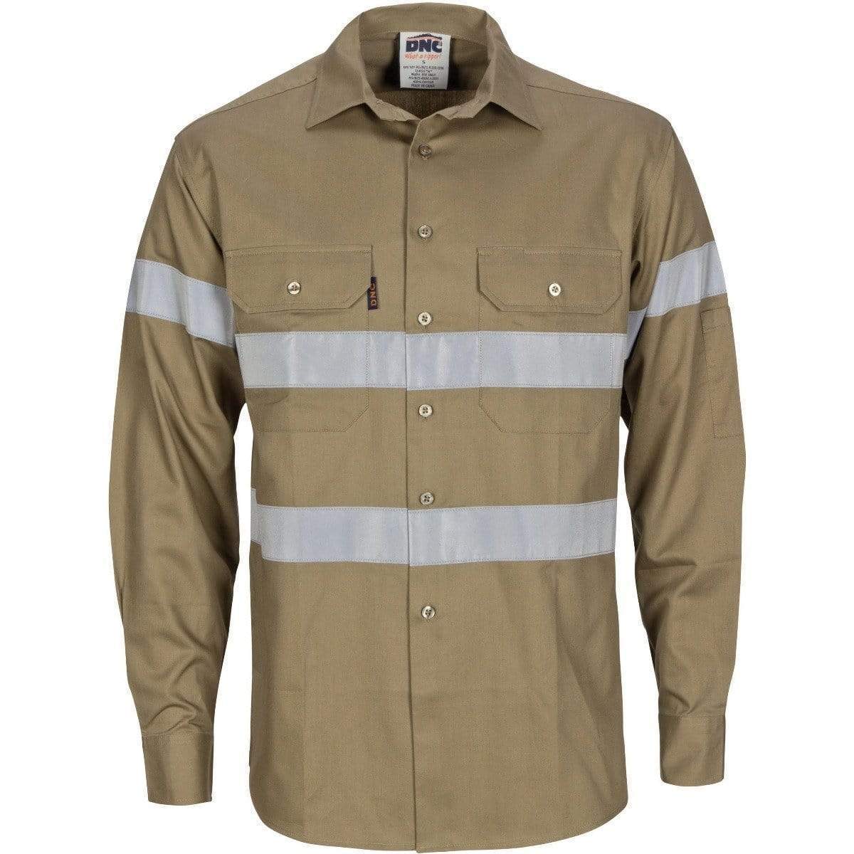 DNC Workwear Work Wear Khaki / XS DNC WORKWEAR Hi-Vis Cool-Breeze Long Sleeve Cotton Shirt with Generic Reflective Tape 3967