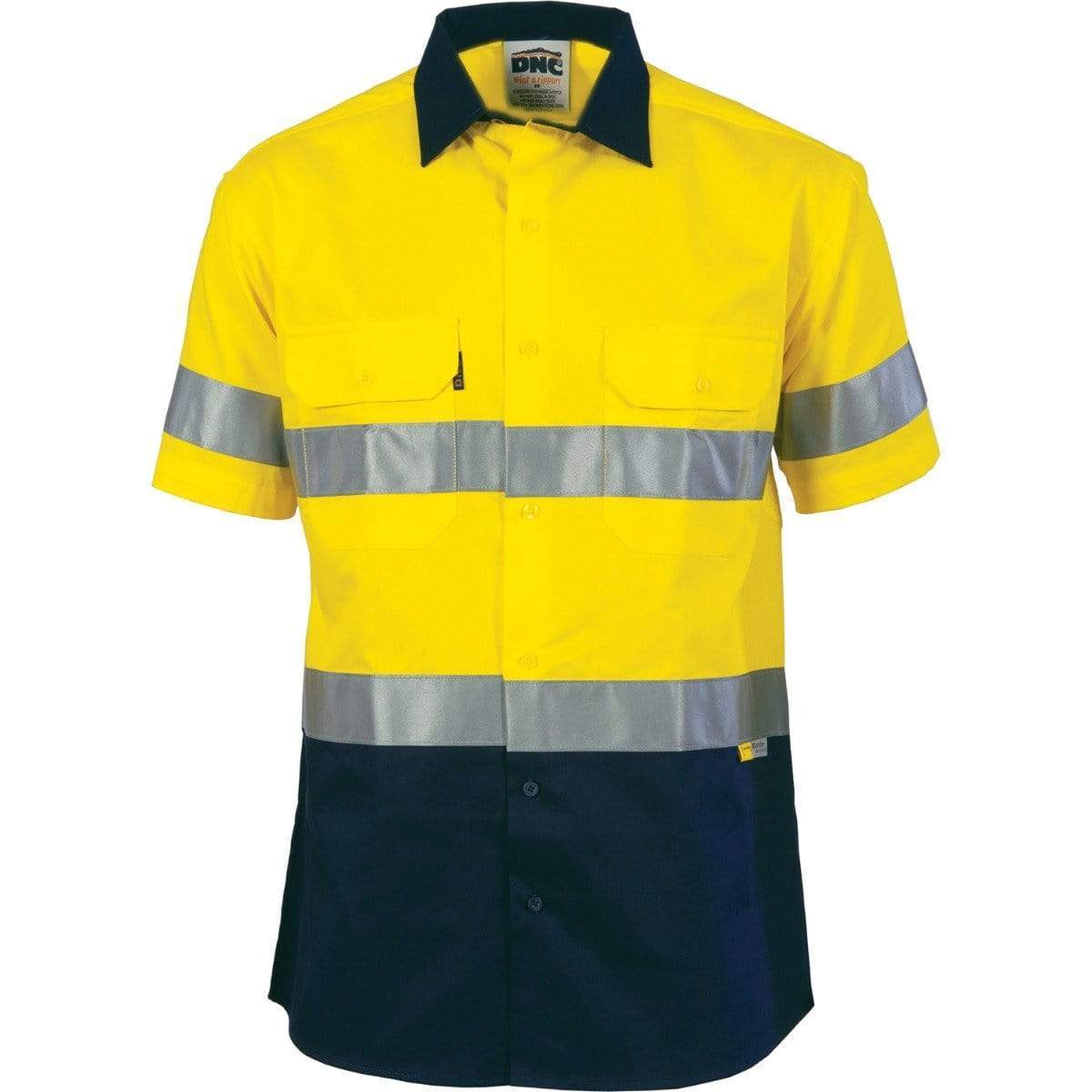 DNC Workwear Work Wear Yellow/Navy / M DNC WORKWEAR Hi-Vis Cool-Breeze Short Sleeve Cotton Shirt with 3M 8906 Reflective Tape 3887