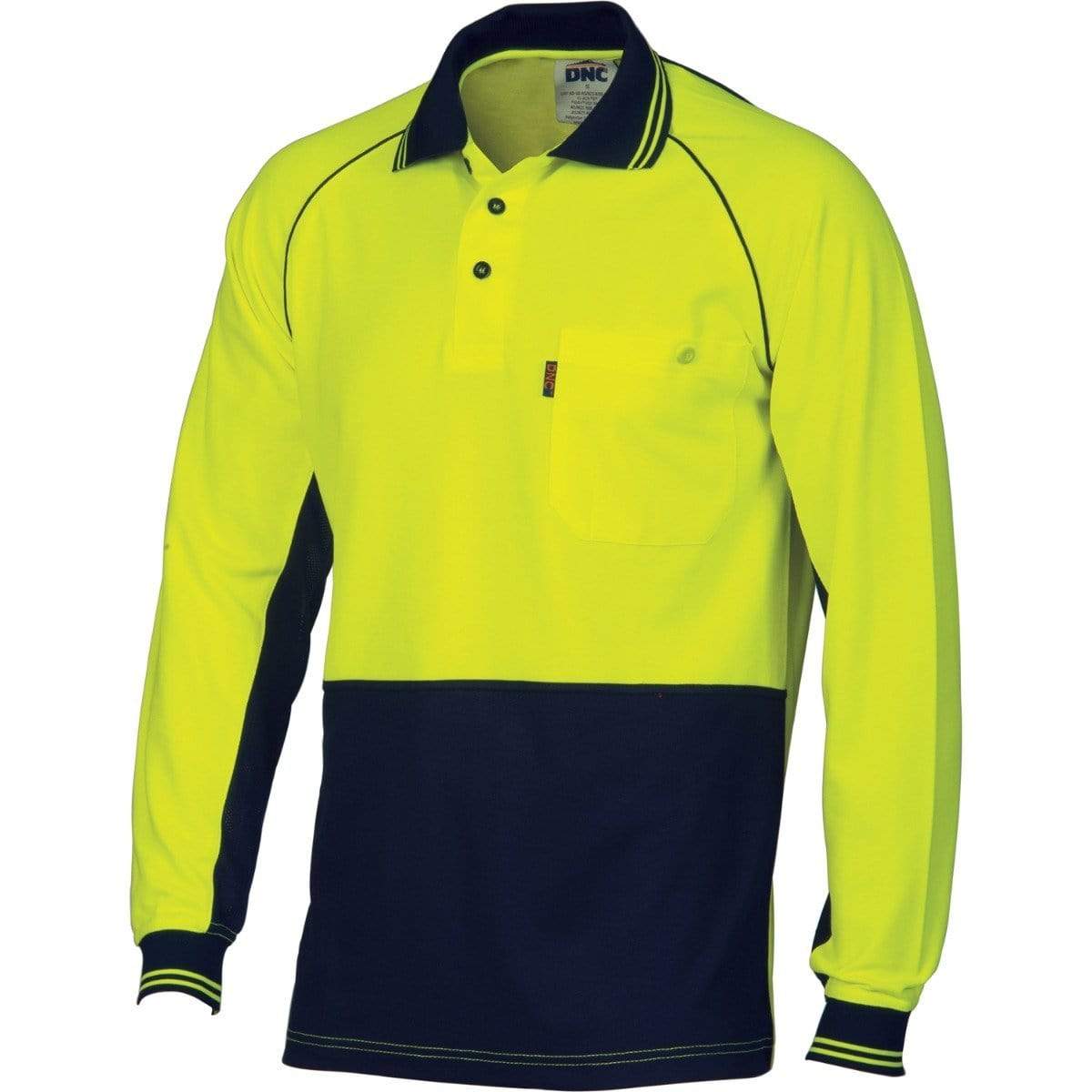 DNC Workwear Work Wear Yellow/Navy / 2XL DNC WORKWEAR Hi-Vis Cotton Backed Cool-Breeze Contrast Long Sleeve Polo 3720
