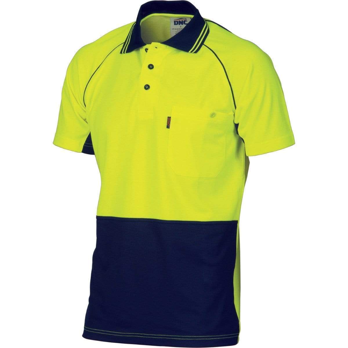 DNC Workwear Work Wear Yellow/Navy / 2XL DNC WORKWEAR Hi-Vis Cotton Backed Cool-Breeze Contrast Short Sleeve Polo 3719