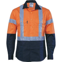 DNC Workwear Work Wear DNC WORKWEAR Hi-Vis D/N 2 Tone Long Sleeve Drill Shirt with H Pattern Generic R/ Tape 3983