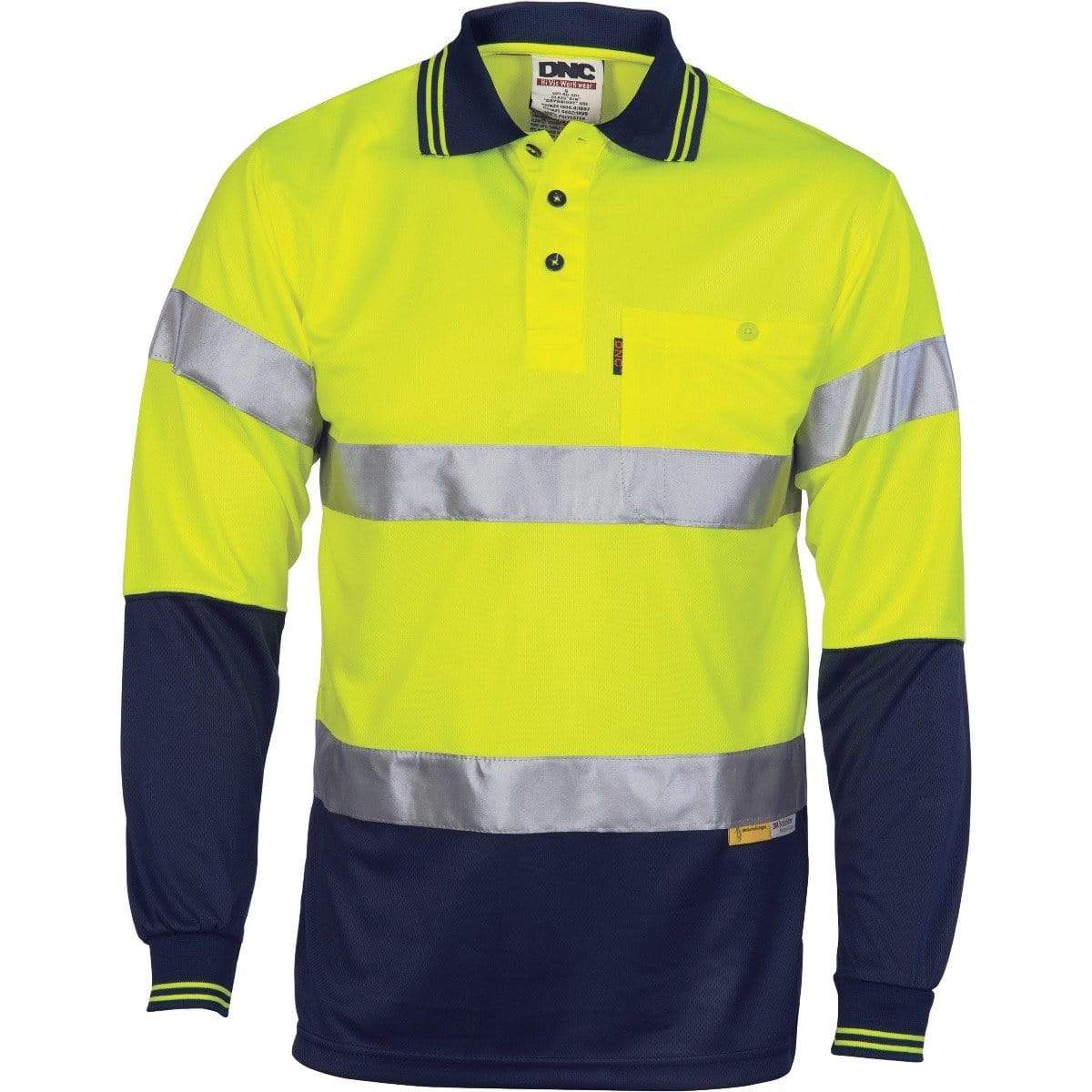 DNC Workwear Work Wear Yellow/Navy / XS DNC WORKWEAR Hi-Vis D/N Cool-Breathe Long Sleeve Polo Shirt With 3M 8906 R/Tape 3913