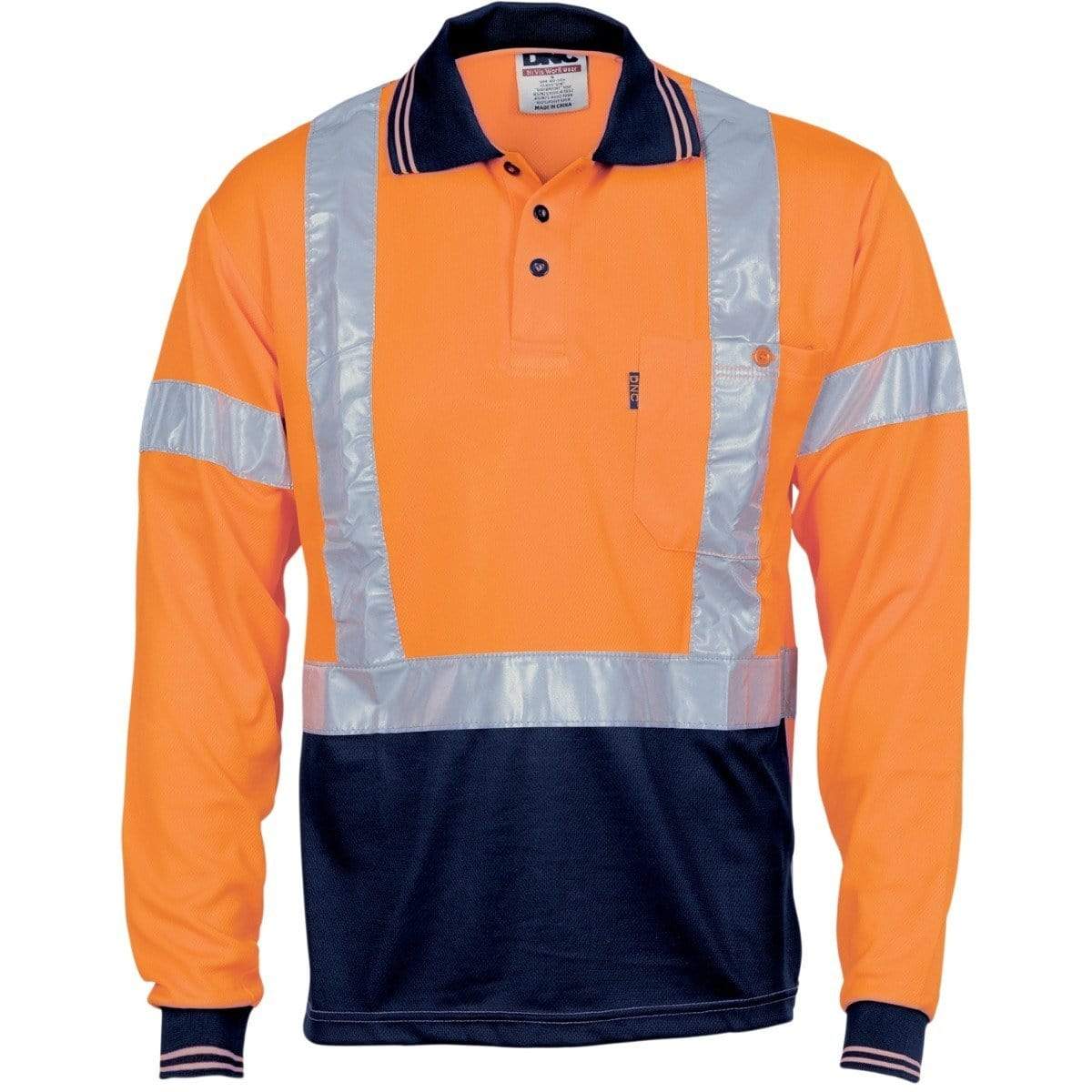 DNC Workwear Work Wear Orange / XS DNC WORKWEAR Hi-Vis D/N Cool Breathe Long Sleeve Polo Shirt with Cross Back Reflective Tape 3714