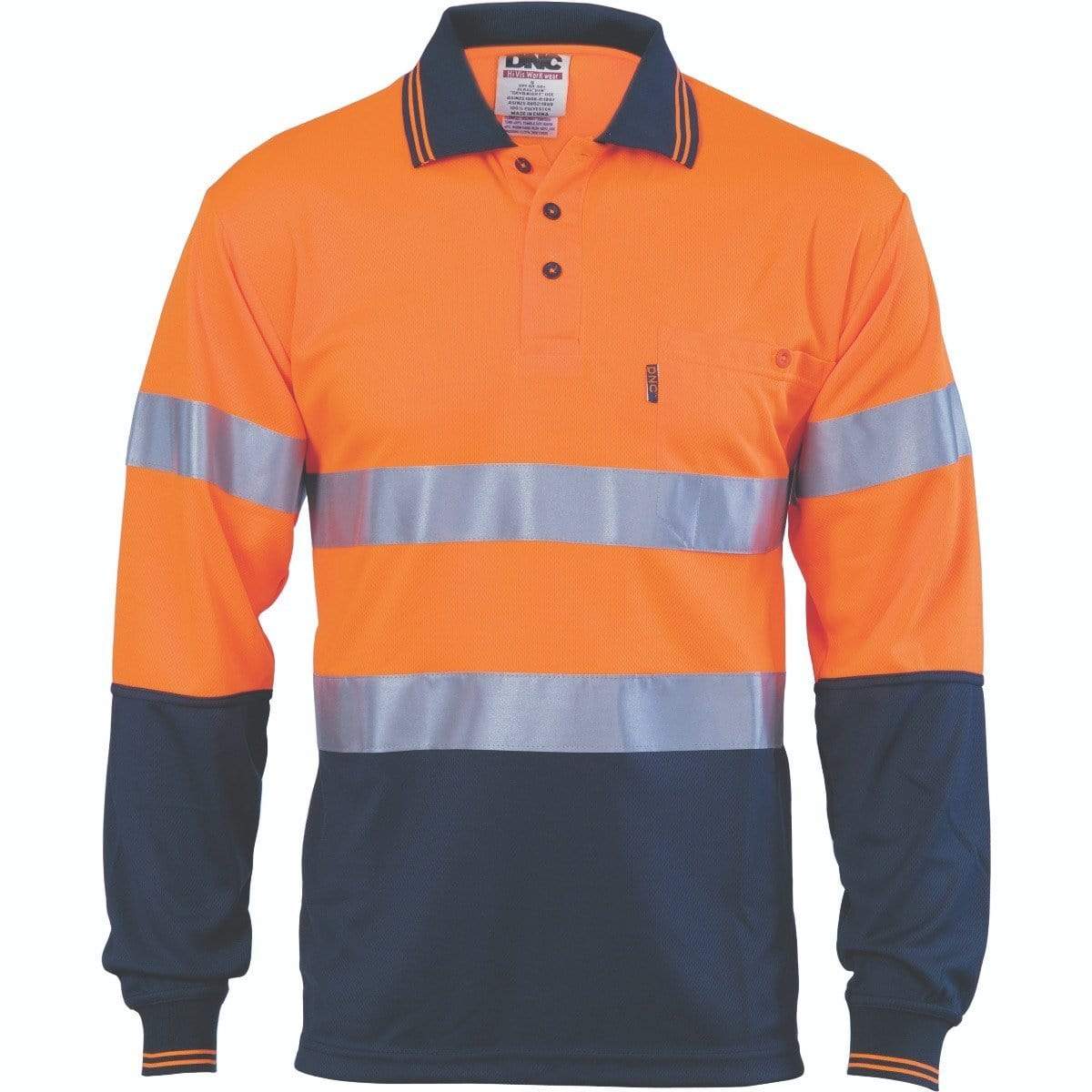 DNC Workwear Work Wear DNC WORKWEAR Hi-Vis D/N Cool Breathe Long Sleeve Polo Shirt with CSR R/Tape 3716