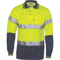 DNC Workwear Work Wear Yellow/Navy / 6XL DNC WORKWEAR Hi-Vis D/N Cool Breathe Long Sleeve Polo Shirt with CSR R/Tape 3716