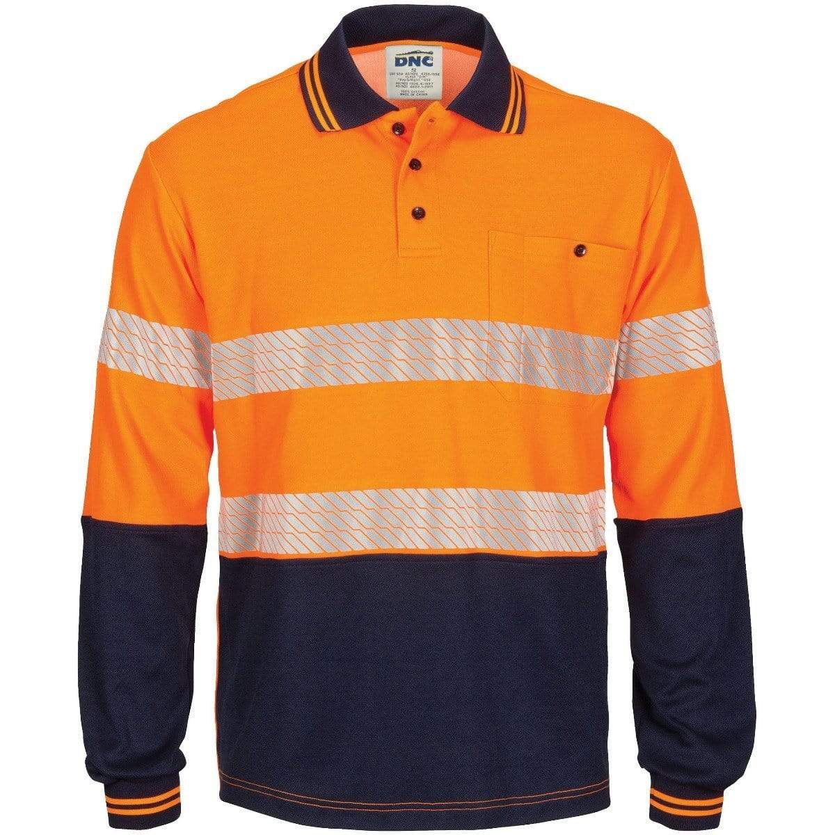 DNC Workwear Work Wear Orange/Navy / XS DNC WORKWEAR Hi-Vis Segment Taped Cotton Backed Long Sleeve Polo 3518
