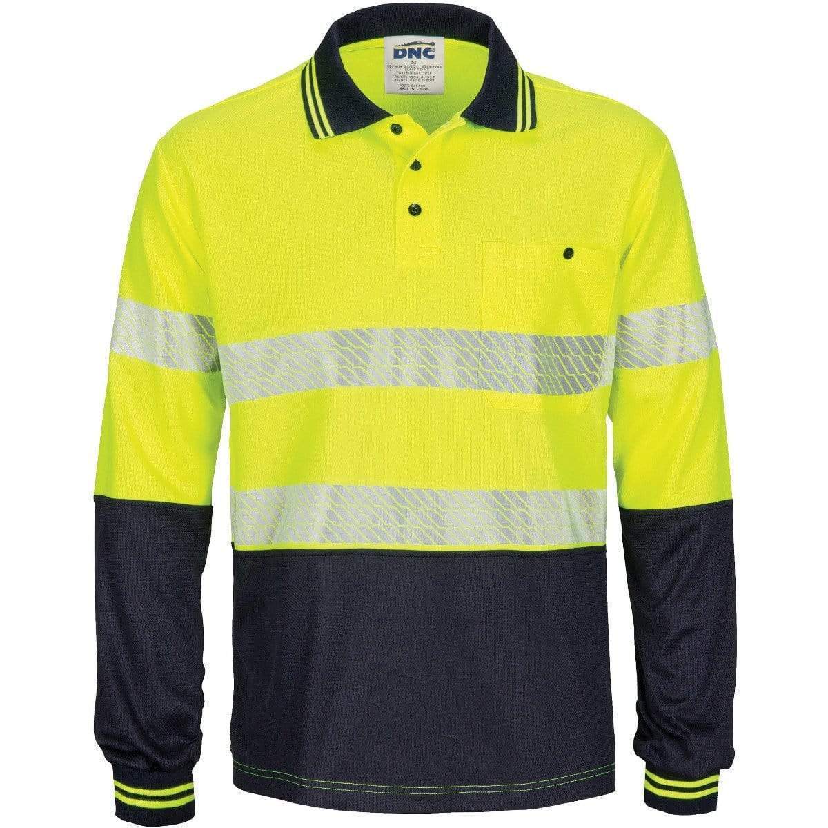 DNC Workwear Work Wear Yellow/Navy / 6XL DNC WORKWEAR Hi-Vis Segment Taped Micromesh Long Sleeve Polo 3513