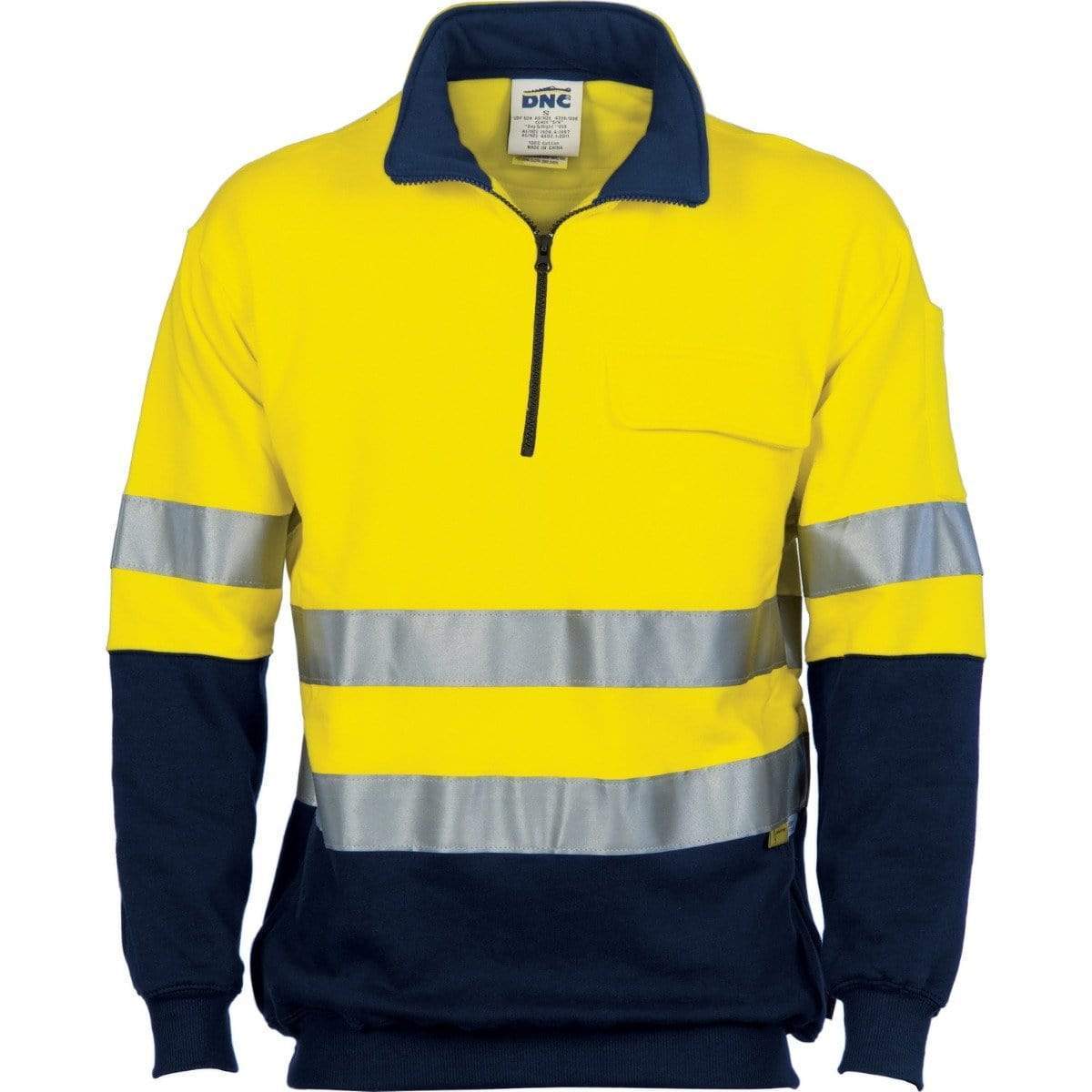 DNC Workwear Work Wear Yellow/Navy / XS DNC WORKWEAR Hi-Vis Two-Tone 1/2 Zip Cotton Fleecy Windcheater with 3M R/Tape 3925